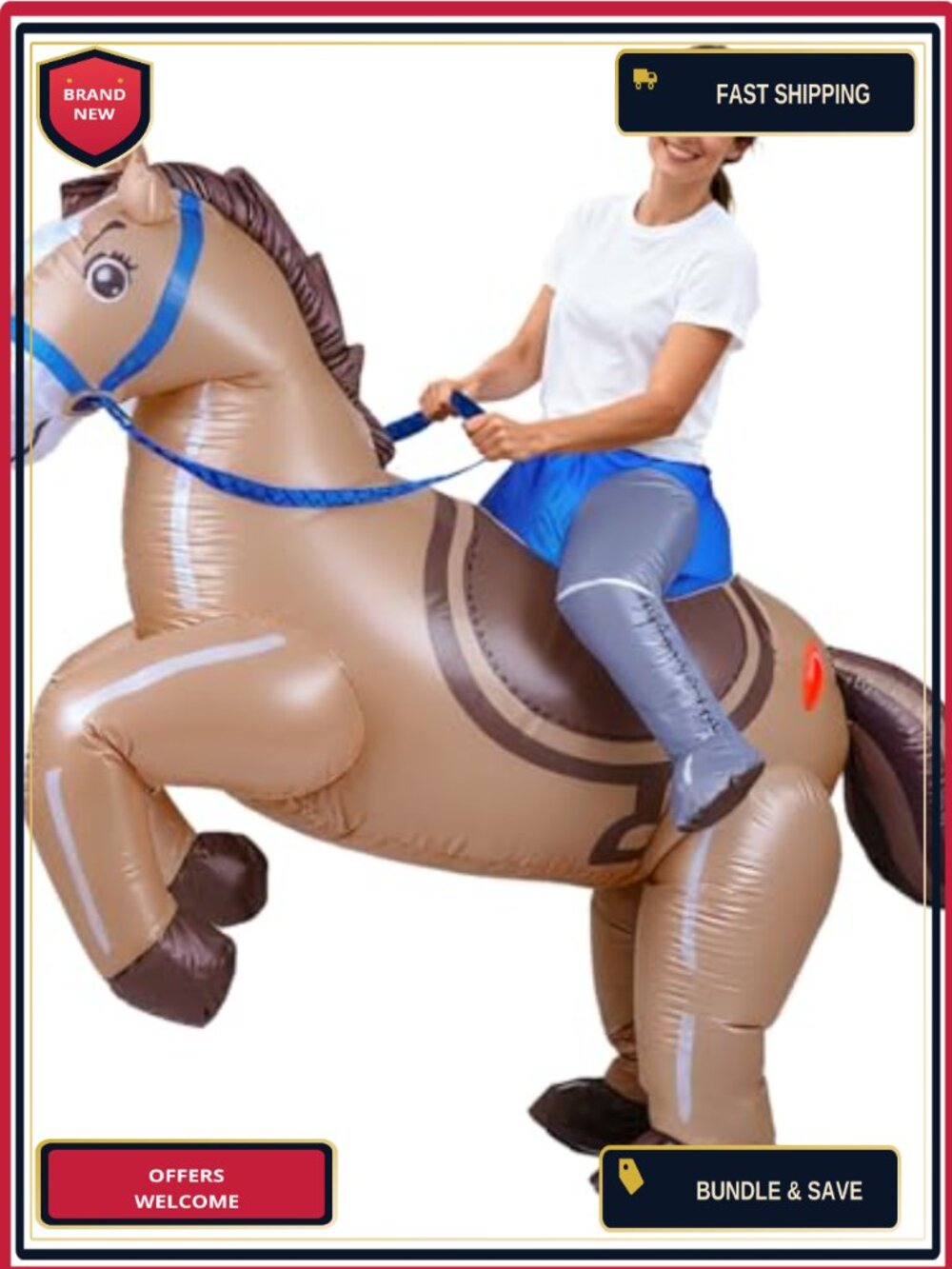 Inflatable Horse Costume Adult Cowboy Blow Up Riding Suit for Halloween
